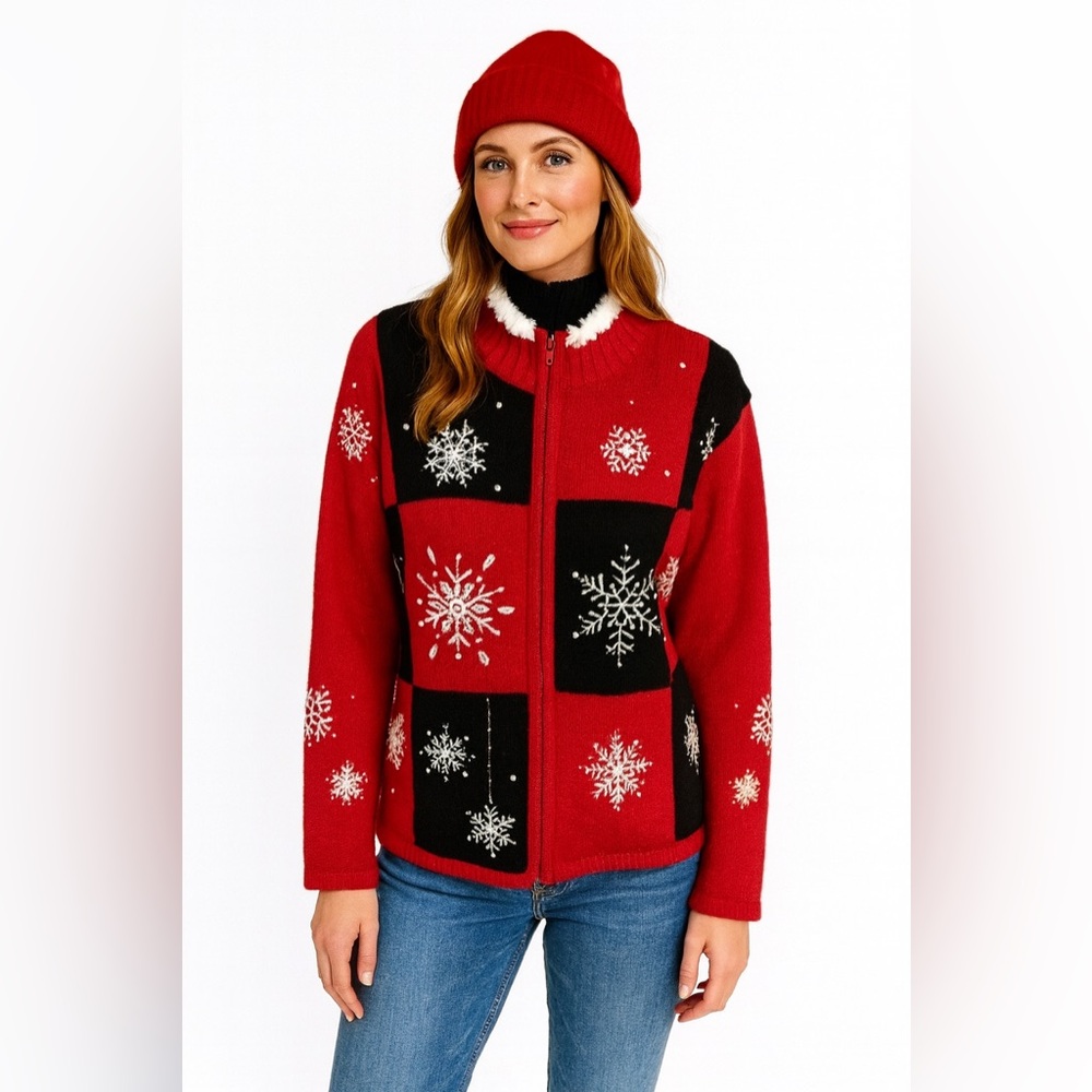 Vintage Y2K embroidered & beaded snowflake cardigan
